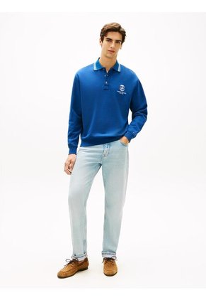 Buzo Azul De Rugby Amplio Con Cuello Ribeteado Tommy Hilfiger