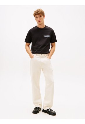 Camiseta Negra De Cuello Redondo Con Logo Estampado Tommy Hilfiger