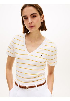 Camiseta Beige Slim Con Cuello En V Tommy Hilfiger