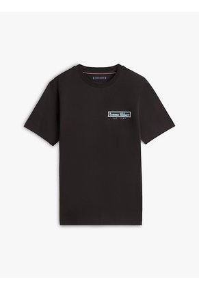 Camiseta Negra De Cuello Redondo Con Logo Estampado Tommy Hilfiger