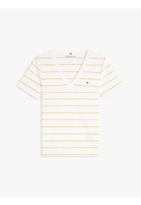 Camiseta Beige Slim Con Cuello En V Tommy Hilfiger