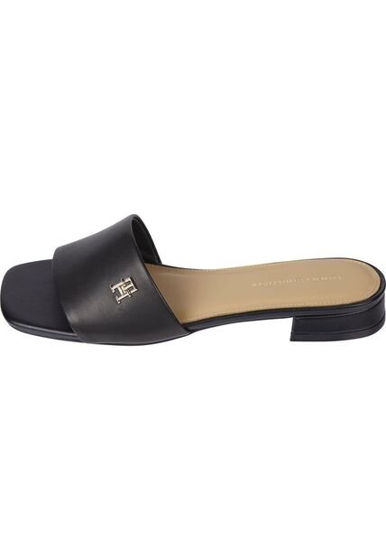 Mules Negro De Cuero Con Insignia TH Monogram Tommy Hilfiger