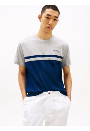 Camiseta Azul Oscuro Color Block Con Monotipo Hilfiger Tommy Hilfiger