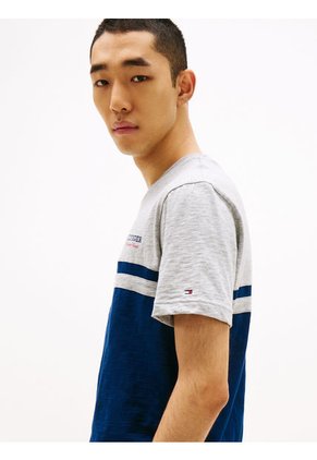 Camiseta Azul Oscuro Color Block Con Monotipo Hilfiger Tommy Hilfiger