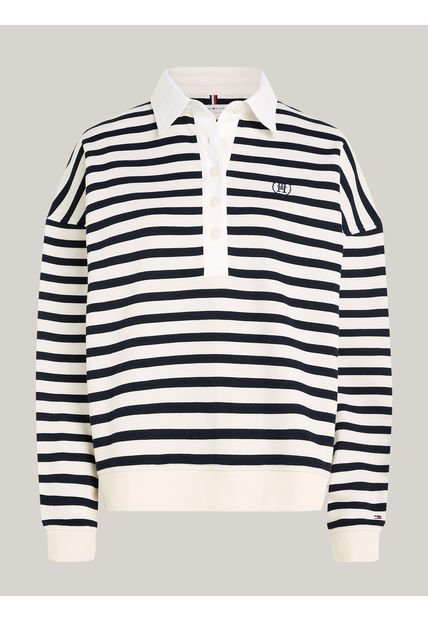 Polo Gris De Rugby Amplio Con Rayas Marineras Tommy Hilfiger