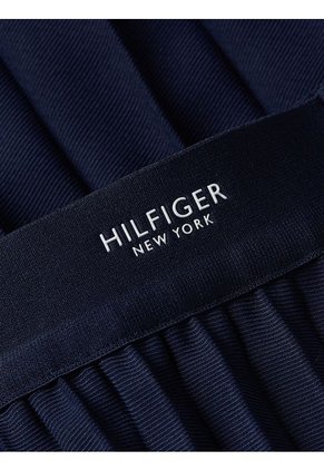 Falda Azul Midi Plisada Con Logo En Cintura Tommy Hilfiger