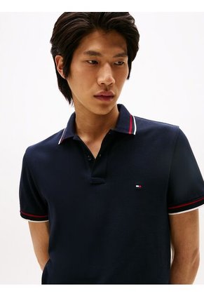 Polo Azul De Corte Slim Con Logo Tommy Hilfiger