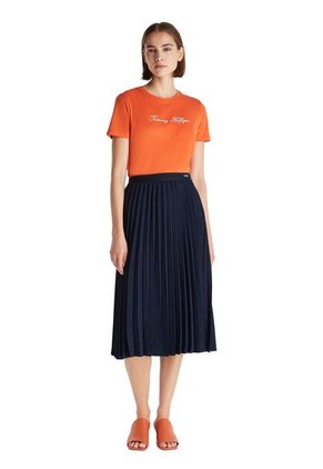 Falda Azul Midi Plisada Con Logo En Cintura Tommy Hilfiger