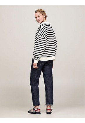 Polo Gris De Rugby Amplio Con Rayas Marineras Tommy Hilfiger