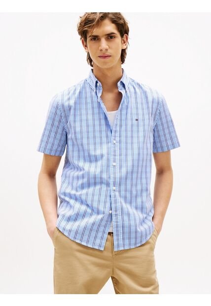 Camisa Azul Americana De Manga Corta Tommy Hilfiger