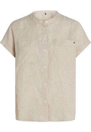 Blusa Beige Amplia De Manga Corta En Lino Tommy Hilfiger