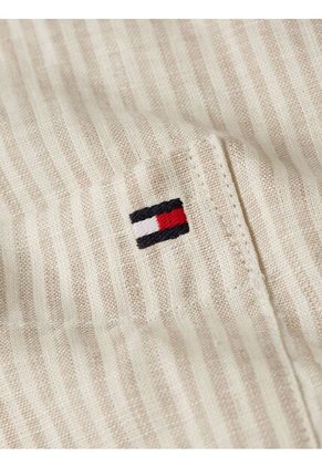 Blusa Beige Amplia De Manga Corta En Lino Tommy Hilfiger