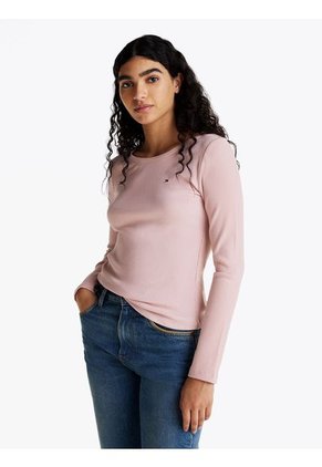 Camiseta Rosa Acanalada Slim De Manga Larga Tommy Hilfiger