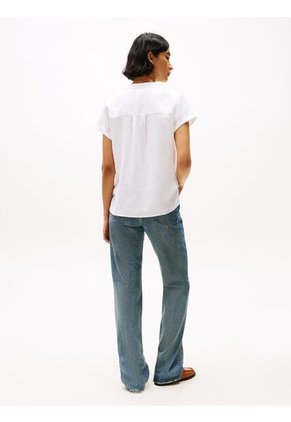 Blusa Blanca Amplia De Manga Corta En Lino Tommy Hilfiger