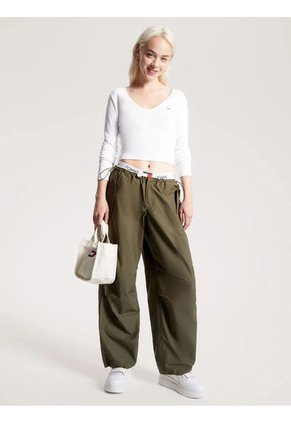 Crop Top Blanco Essential Acanalado De Manga Larga Tommy Jeans