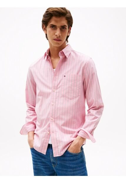 Camisa Rosada Oxford De Rayas Y Corte Regular Tommy Hilfiger