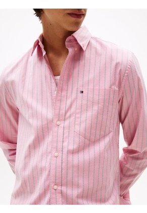 Camisa Rosada Oxford De Rayas Y Corte Regular Tommy Hilfiger