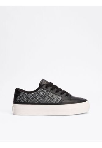 Tenis Negro De Cuero Con Monogramas TH Tommy Hilfiger Tommy Hilfiger