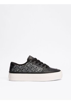 Tenis Negro De Cuero Con Monogramas TH Tommy Hilfiger