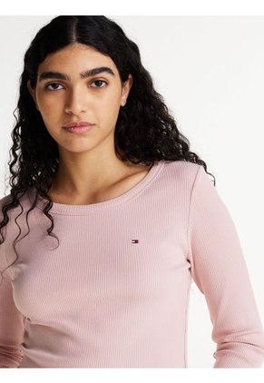 Camiseta Rosa Acanalada Slim De Manga Larga Tommy Hilfiger