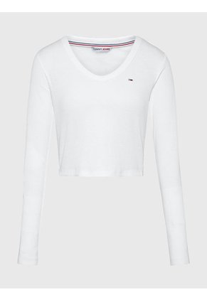 Crop Top Blanco Essential Acanalado De Manga Larga Tommy Jeans