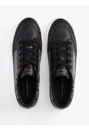 Tenis Negro De Cuero Con Monogramas TH Tommy Hilfiger