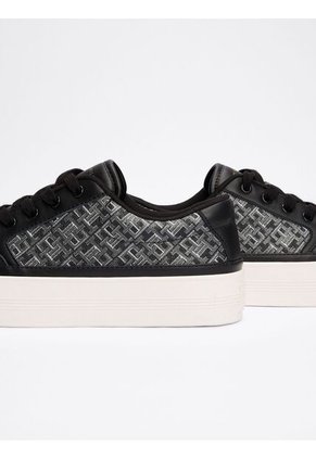 Tenis Negro De Cuero Con Monogramas TH Tommy Hilfiger