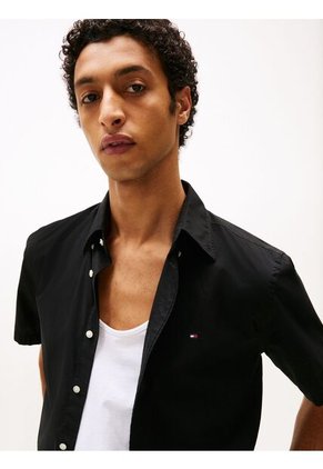 Camisa Negra Poplin Solida Tommy Hilfiger