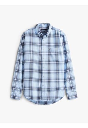 Camisa Azul Claro Regular De Sarga Con Cuadros Tommy Hilfiger