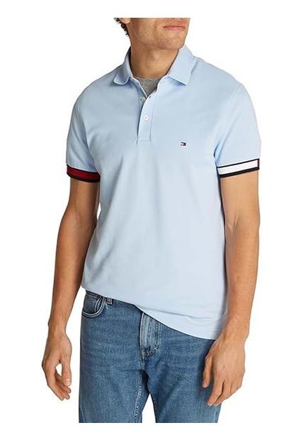 Polo Celeste De Corte Slim Tommy Hilfiger