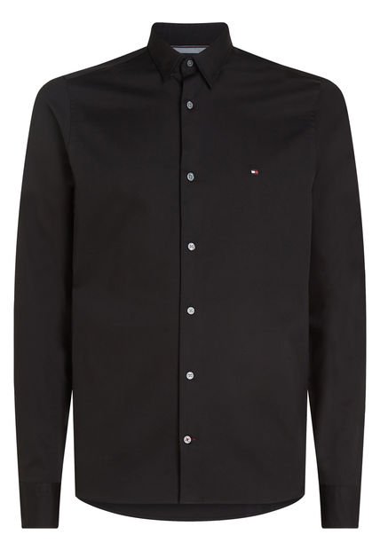 Camisa Negra Solid Con Logo Tommy Hilfiger