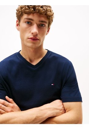 Camiseta Azul De Cuello En V Tommy Hilfiger