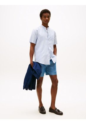 Camisa Azul Con Diseño De Rayas Y Cuello Mao Tommy Hilfiger