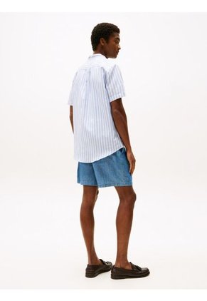 Camisa Azul Con Diseño De Rayas Y Cuello Mao Tommy Hilfiger