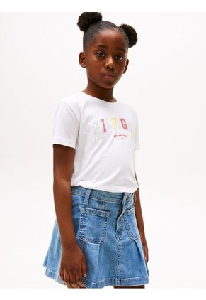 Camiseta Blanca Tipo Universitaria De Cuello Redondo Tommy Hilfiger