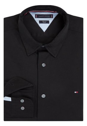 Camisa Negra Solid Con Logo Tommy Hilfiger