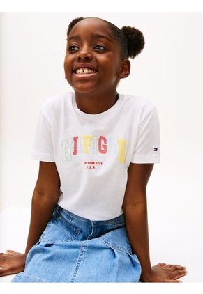 Camiseta Blanca Tipo Universitaria De Cuello Redondo Tommy Hilfiger