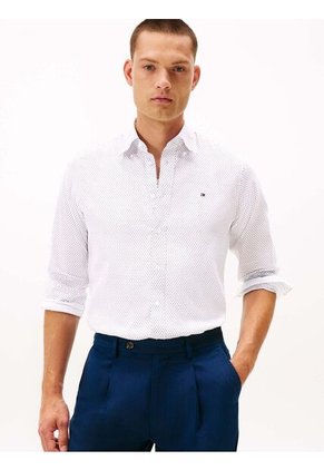 Camisa Blanca Regular De Sarga Con Estampado Tommy Hilfiger