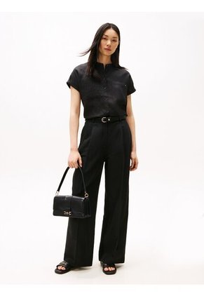 Blusa Negra Amplia De Manga Corta En Lino Tommy Hilfiger