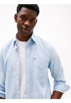 Camisa Azul Oxford De Rayas Y Corte Regular Tommy Hilfiger