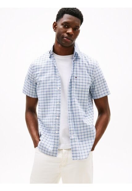 Camisa Celeste Oxford De Manga Corta Tommy Hilfiger