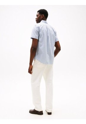 Camisa Celeste Oxford De Manga Corta Tommy Hilfiger