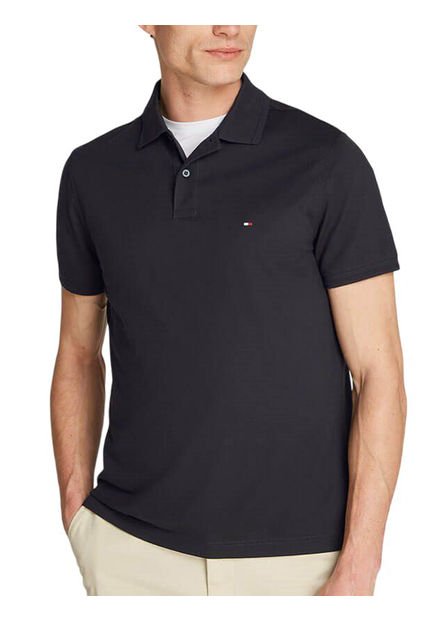 Polo Negro Oxford De Corte Regular Tommy Hilfiger