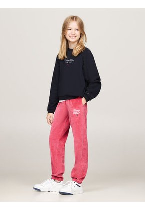 Pantalón Niña Rosa Velour Con Logo Script Tommy Hilfiger