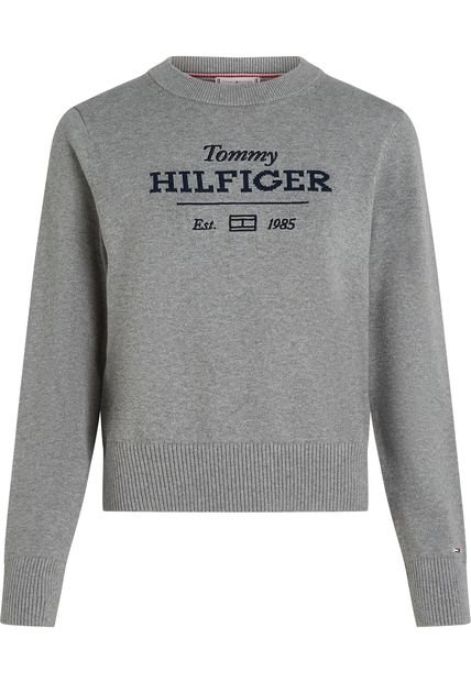 Saco Gris De Cuello Redondo Con Logo Tommy Hilfiger