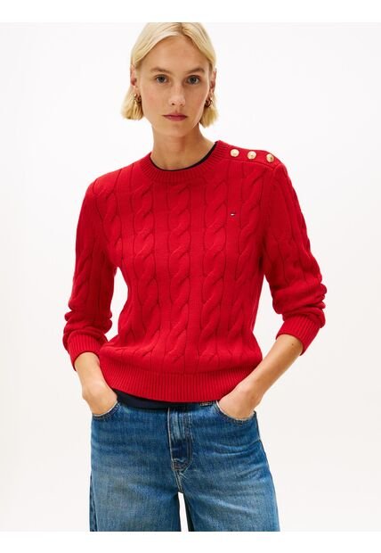 Saco Rojo De Cuello Redondo Con Botones Dorados Tommy Hilfiger