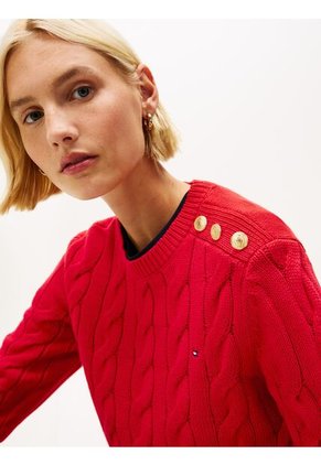 Saco Rojo De Cuello Redondo Con Botones Dorados Tommy Hilfiger