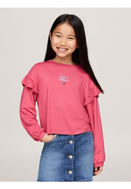 Camiseta Niña Rosa Con Mangas En Volante Tommy Hilfiger