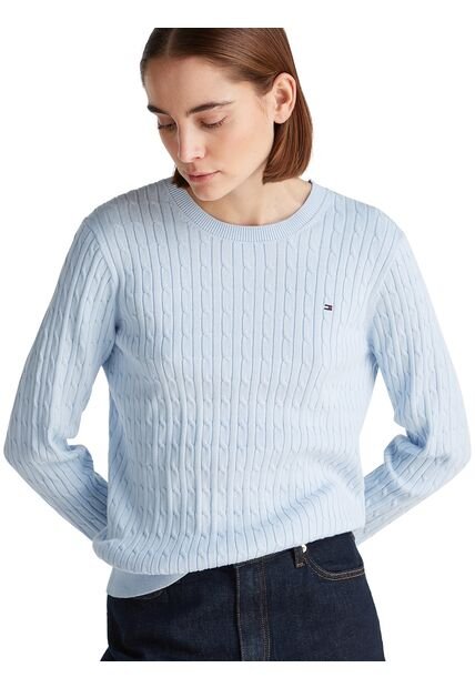 Saco Celeste De Cuello Redondo Con Tejido Tipo Cable Tommy Hilfiger