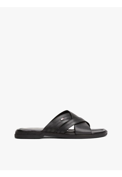 Sandalias Negro De Cuero Tommy Hilfiger